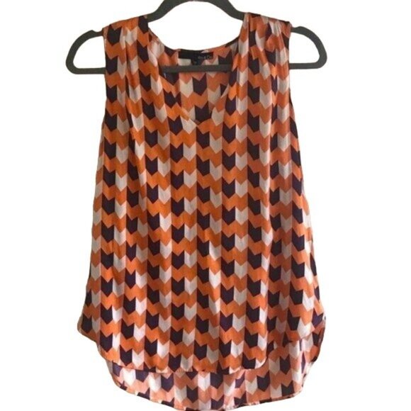 Ro&De Women's Colorful Chevron Print Silky Scoop-Neck‎ Tank Top Blouse Size S - Picture 1 of 6